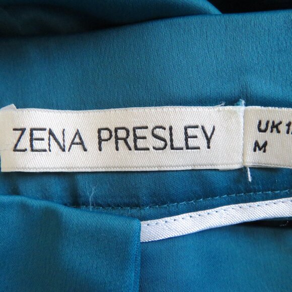ZENA PRESLEY Teal Satin Palazzo Wide Leg Pants Drapey - Women's Size M - Picture 15 of 15